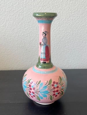Rare Henriot Quimper Pink Vase France Breton Lady Vintage 1930s - Image 1 of 4