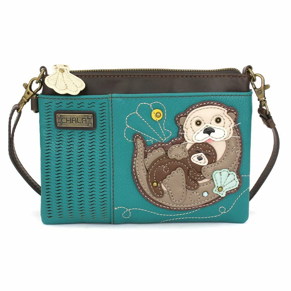 CHALA TURQUOISE TEAL OTTER SHELL MINI LASER CUT CROSSBODY CELL PHONE PURSE