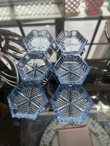Vintage Fostoria Azure Blue Ashtray Set Of 6 - Picture 1 of 16