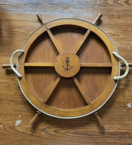 NMC Vntg 1950’s Handmade Wooden Ship Wheel Divided Serving Tray Large One Of A K - Picture 1 of 3