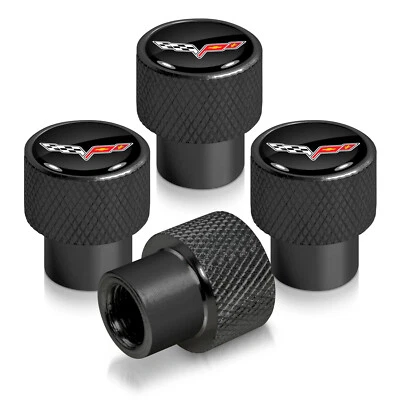 Chevrolet Corvette C6 Logo in Black on Black Aluminum Tire Valve Stem Caps - Image 1 of 4