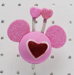Disney Pink Heart Minnie Mickey Ear Antenna Ball Valentine Love Bobs Glitter - Picture 1 of 2