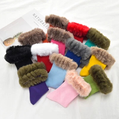 1 Pair Ladies Winter Socks Fluffy Faux Fur Top Boot Socks Hosiery Comfort Warm - Image 1 of 4