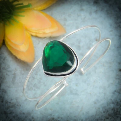Beautiful Green Tourmaline Gemstone 925 Sterling Silver Handmade Bracelet Cuff - Image 1 of 3