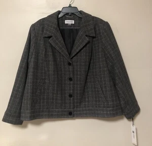 NWT Women’s Calvin Klein Plaid Jacket Blend Fringe Office Career Size 22W PLUS - Picture 1 of 5