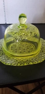 Mosser Queen Daisy & Button Vaseline Canary Butter Dish - Picture 1 of 7