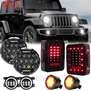 8PC Set For Jeep JK 07-17 7" LED Headlight Tail Light Turn Signal Fog Lamp Combo - Picture 1 of 23
