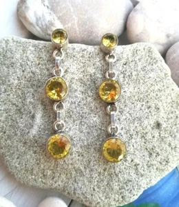 LUNGHI ORECCHINI PENDENTI CITRINO NATURALE E ARGENTO 925 HANDMADE REGALO PER LEI - Foto 1 di 13