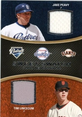 2008 UDC Jake Peavy, Tim Lincecum Patch Sweet Spot Baseball Card - Image 1 of 2