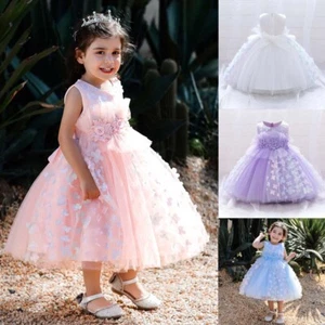 Toddler Kids Girls Flower Princess Dress Wedding Party Bridesmaid Bow Tutu Gown - Picture 1 of 21