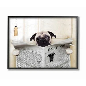 Stupell Industries Pug Reading Newspaper in Bathroom Black Framed Wall Art, 2... - Picture 1 of 9