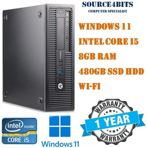 HP QUAD CORE i5 PC COMPUTER DESKTOP TOWER SFF WINDOWS 11 WI-FI 8GB RAM 480GB SSD - Picture 1 of 8