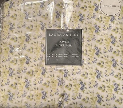 Nuevo en Paquete Laura Ashley Dover Azul Verde Blanco Floral Tie-Top Panel Par, 40" x 96" ea Foto 1 de 2