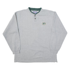 LOGO 7 Greenbay Packers Football Knit Mens Sweatshirt Grey Button Neck USA L
