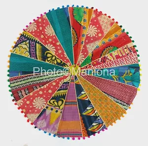 Patchwork Round/Round table Runner/Pom-Pom Roundies Yoga Mat/Wall hanging/Door - Picture 1 of 5