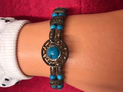 Vintage Style Handmade Beaded Turquoise Beads Bracelet 6” Lobster Closure - Image 1 of 2