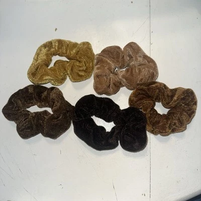 Brown Velvet Scrunchies - 5 Piece Set, Different Shades Of Brown (4) - Image 1 of 2