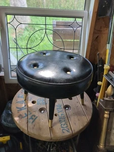 Vintage MCM Black Vinyl Foot Stool. - Picture 1 of 7