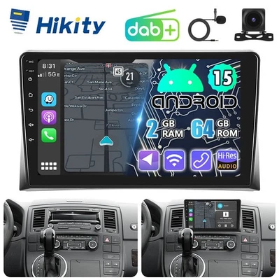 DAB+ CarPlay Android15 Autoradio GPS Navi RDS BT Für VW T5 Transporter Multivan - Bild 1 von 4