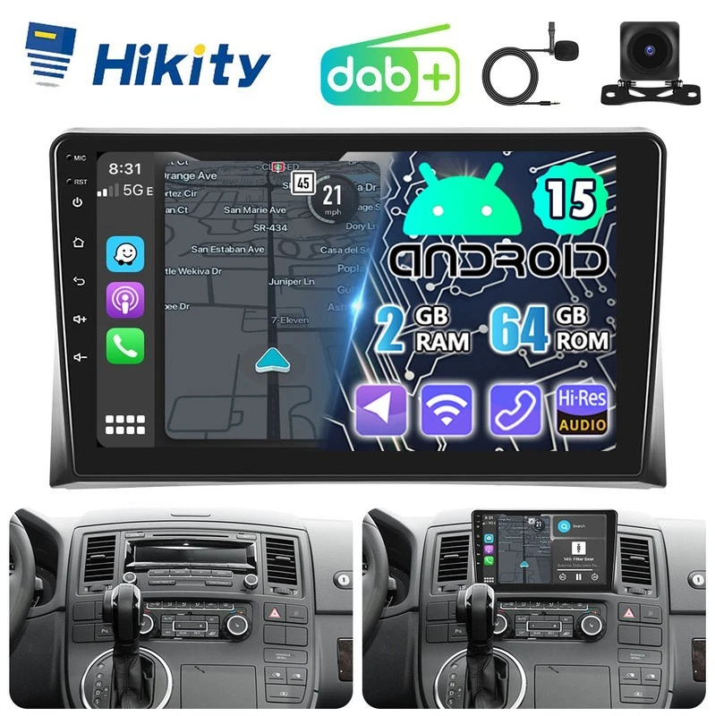 DAB+ CarPlay Android15 Autoradio GPS Navi RDS BT Für VW T5 Transporter Multivan - Bild 1 von 4