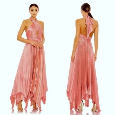 Ieena Mac Duggal Rose Pink Pleated Satin Halterneck Gown Size 20 $498 - Image 1 of 3
