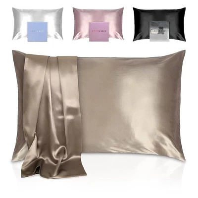 (gold）100% Mulberry Silk Pillowcase 22 Momme Queen with Zipper Luxury Soft - Image 1 of 4