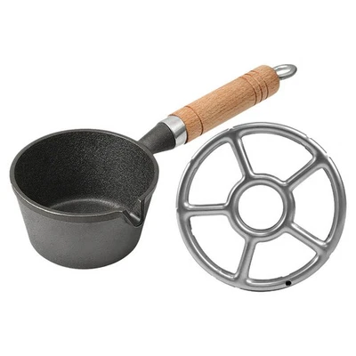  Mini padella in ghisa per uova, con manico in legno, beccuccio antigoccia, - Immagine 1 di 4