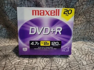 Maxell DVD+R Recordable DVD 8x 4.7GB 120 Min in Slimline Case 20 Pack New - Picture 1 of 3