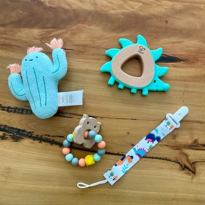 Hape Wooden Hedgehog cactus Owl teether Toy lot  - Image 1 of 4