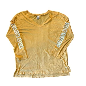 VS PINK Tee Womens Large Victoria’s Secret T-shirt Varsity Yellow Dog Logo - Picture 1 of 24
