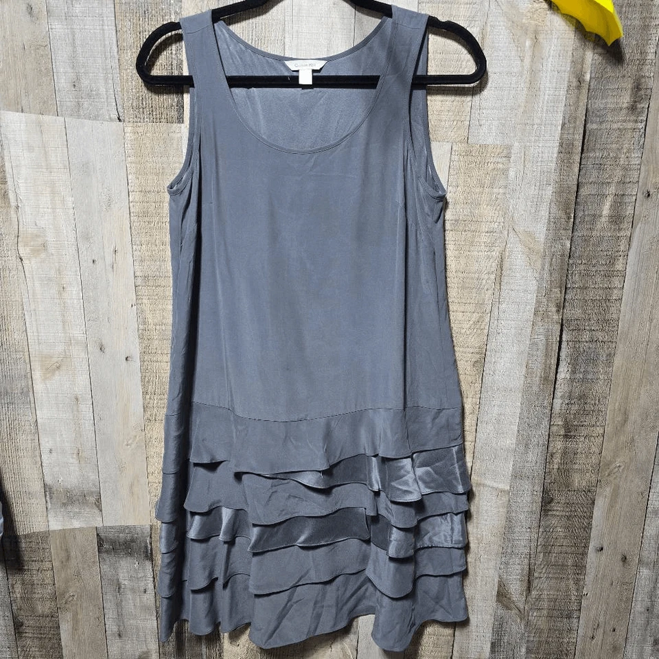 Vestido midi con volantes de seda gris granate Hill 2 Foto 1 de 4