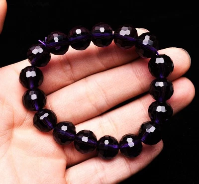 Brazalete de cuentas redondas de piedras preciosas de cristal de amatista púrpura natural genuino de 12 mm Foto 1 de 4