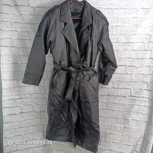 Wilda Leder Trenchcoat Herren groß schwarz lang zweireihig mit Gürtel gefüttert - Bild 1 von 11