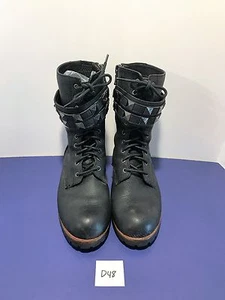 KLR Black Leather Studded Blake Combat Boots Women 10 Lace Up Zip D48 - Picture 1 of 12