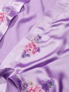 Victoria's Secret sexy silky satin robe Electric Blooms embroidery purple floral - Picture 1 of 8