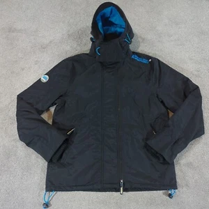 Superdry Jacket Mens Large Black Windcheater Arctic Hooded Coat Fleece Lined - Picture 1 of 12