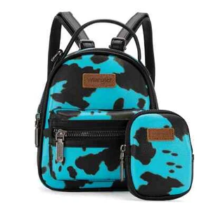 Mini mochila con estuche para monedas WG133-8600 Wrangler con estampado de vaca - turquesa - Imagen 1 de 6