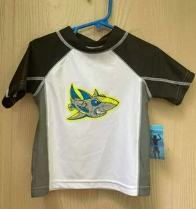 NWT JOE BOXER Toddler Boys Robot Shark Rash Guard Swim Shirt Black white Sz.2T - Picture 1 of 2