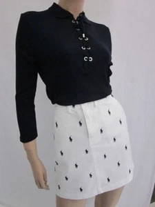 Polo Ralph Lauren White Skirt Multi Navy Blue Ponies NWT - Picture 1 of 1