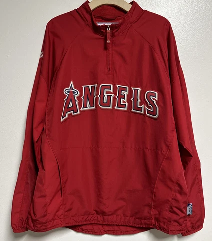 MAJESTIC Los Angeles ANGELS BASEBALL Red Jacket Polyester Size Large Cool Base Cover