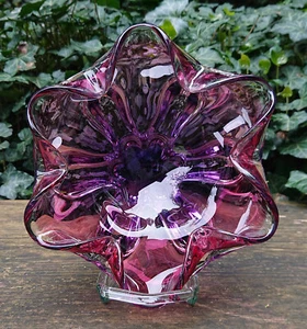 Josef Hospodka Borocrystal Czech cuenco de vidrio cuenco vidrio púrpura rosa Bohemia 1334 g - Imagen 1 de 12