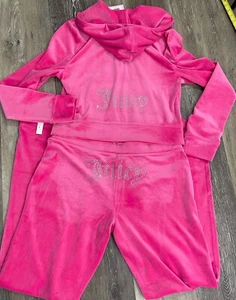 NEW Juicy Couture Velour HOt Pink Track Suit womens size large BLING mean girls - Picture 1 of 13