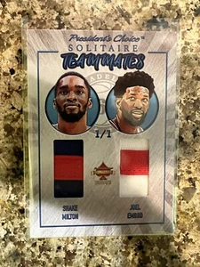 Embiid & Milton 76ers Teammates Game Used Jersey Patch Card *1/1* Pres. Choice  - Picture 1 of 2