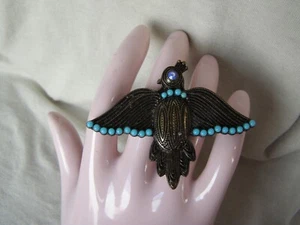 2 Finger Ring - Antik Messing mit blauem Perlenakzent - verstellbar - Bild 1 von 5