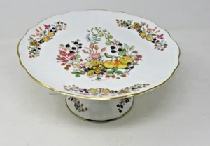 Aynsley Fine China Somerset Footed Cake Plate England White Floral Fruit Pattern - Picture 1 of 5