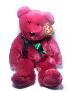 TY Beanie mit Etikett - weinrot bordeaux Farbe grün Schleife Ty Teddybär, Plüsch - Bild 1 von 10