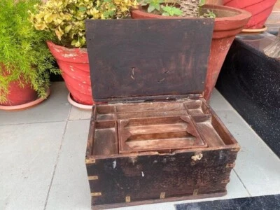 19th Antique Old Wooden Brass Work Hand Crafted Merchant Box Big Storage Box - Image 1 of 4