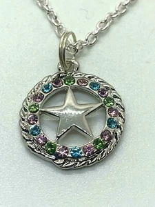 Star with Rhinestone Vintage Tibetan Silver Necklace D-5774 - Picture 1 of 3