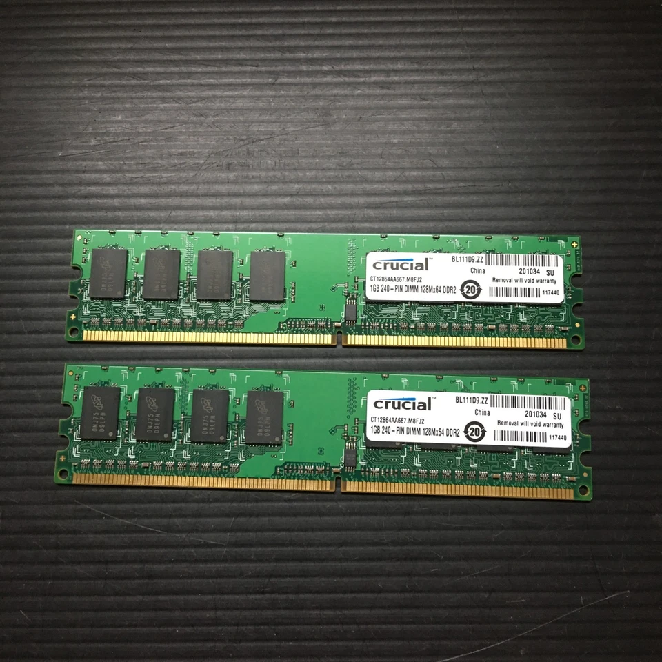 2 PCS Crucial CT12864AA667.M8FJ2 1GB 240-PIN DIMM 128Mx64 DDR2 PC Memory - Image 1 of 4