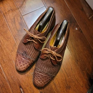 Men's sz 10 Mezlan Brown Woven Leather Shoes Cap Toe - Picture 1 of 10